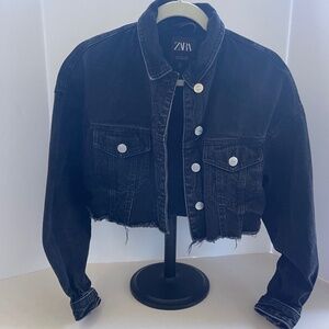 ZARA black cropped jean jacket, oversized fit, size S